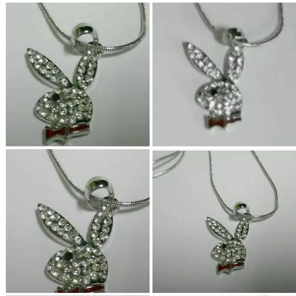 Elegant Silver and RED Crystal Bunny Pendant Necklace my PLAY BOY STYLE NEW - Picture 6 of 12